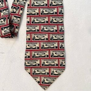 Vintage Museum Artifacts Neck Tie Silk 50 Cent Century of Progress Flight Stamps